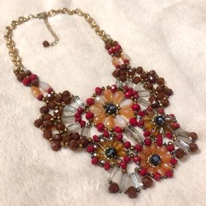 Red Beaded Statement Necklace